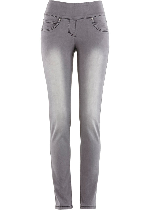 Ravne kavbojke s srednje visokim udobnim pasom iz izjemno stretch materiala