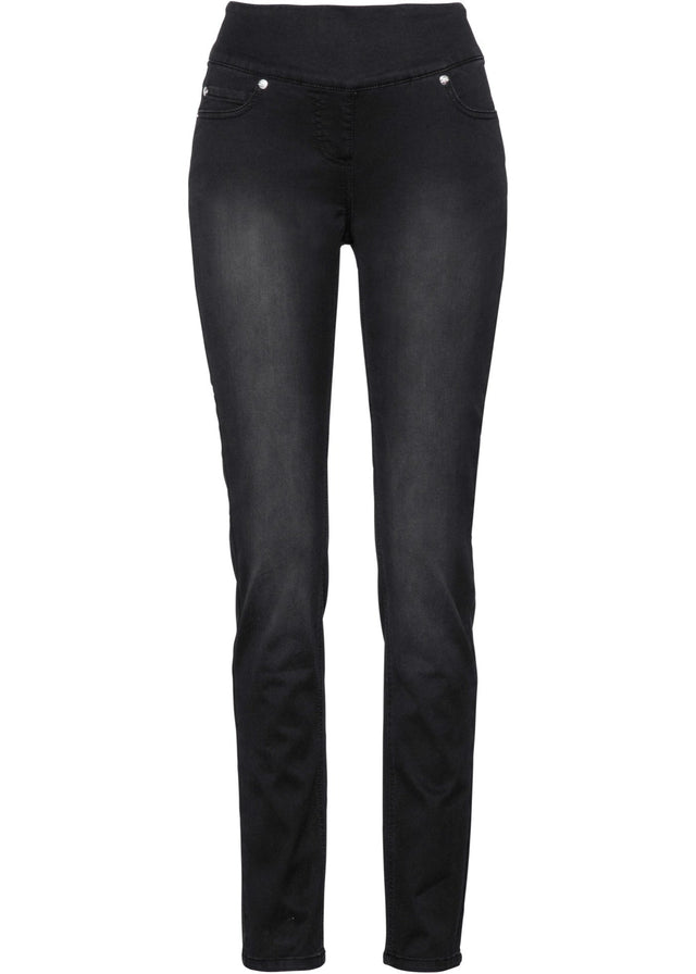 Ravne kavbojke s srednje visokim udobnim pasom iz izjemno stretch materiala