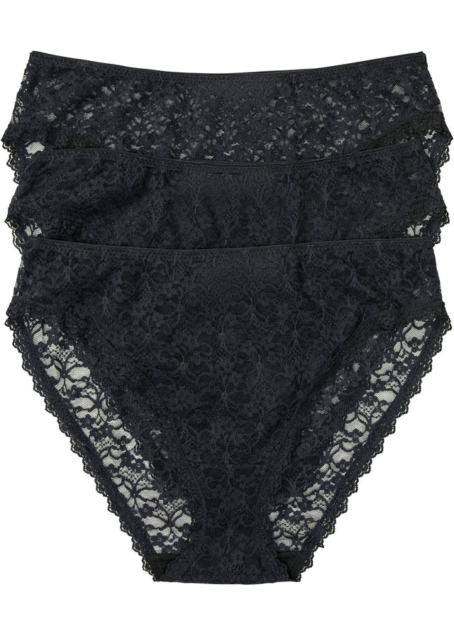 Visoko spodrezane visoke spodnjice iz reciklirane čipke (3 kosi)