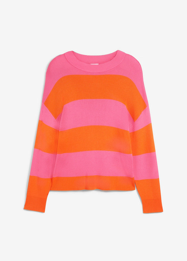 Fino pleten pulover s kontrastnimi črtami