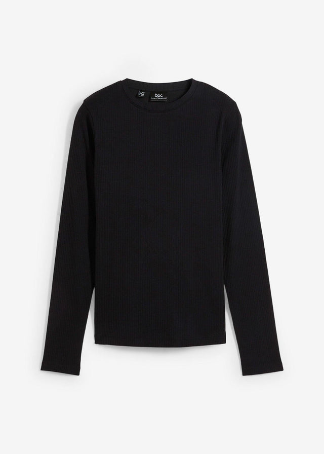 Rebrasta majica z dolgimi rokavi iz čistega bombaža