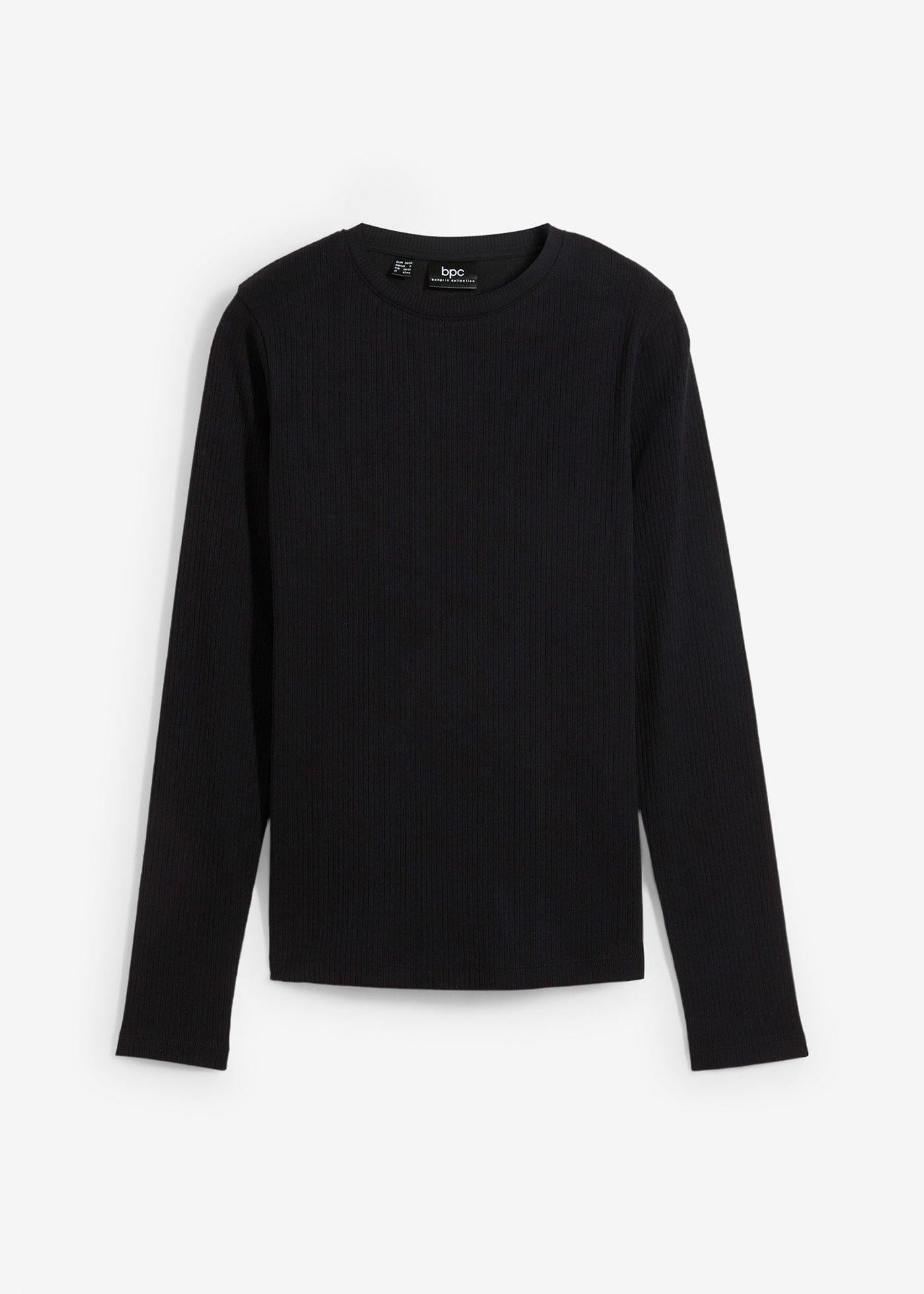 Rebrasta majica z dolgimi rokavi iz čistega bombaža