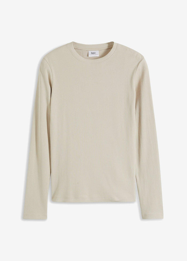 Rebrasta majica z dolgimi rokavi iz čistega bombaža