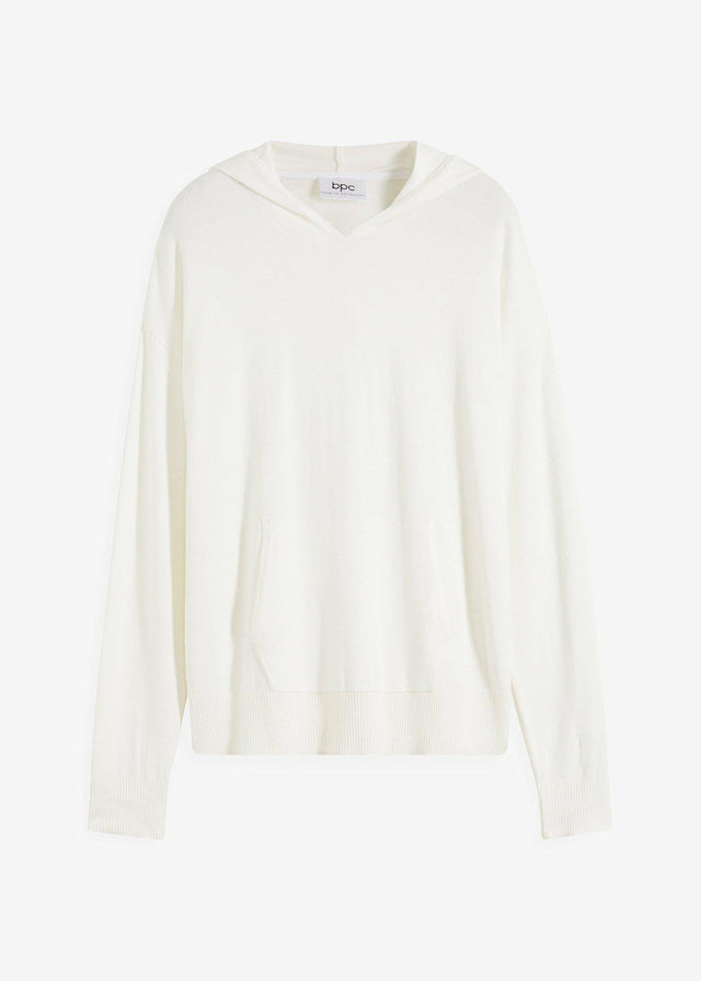 Pletena jopa s kapuco in kengurujskim žepom iz viskozne mešanice