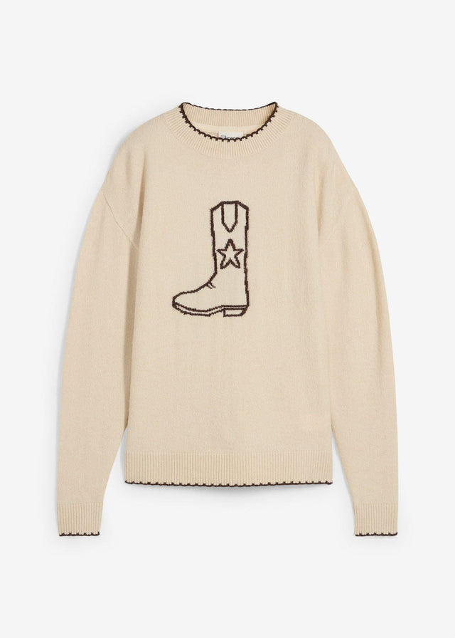 Fino pleten pulover z v rokave podaljšanimi ramami