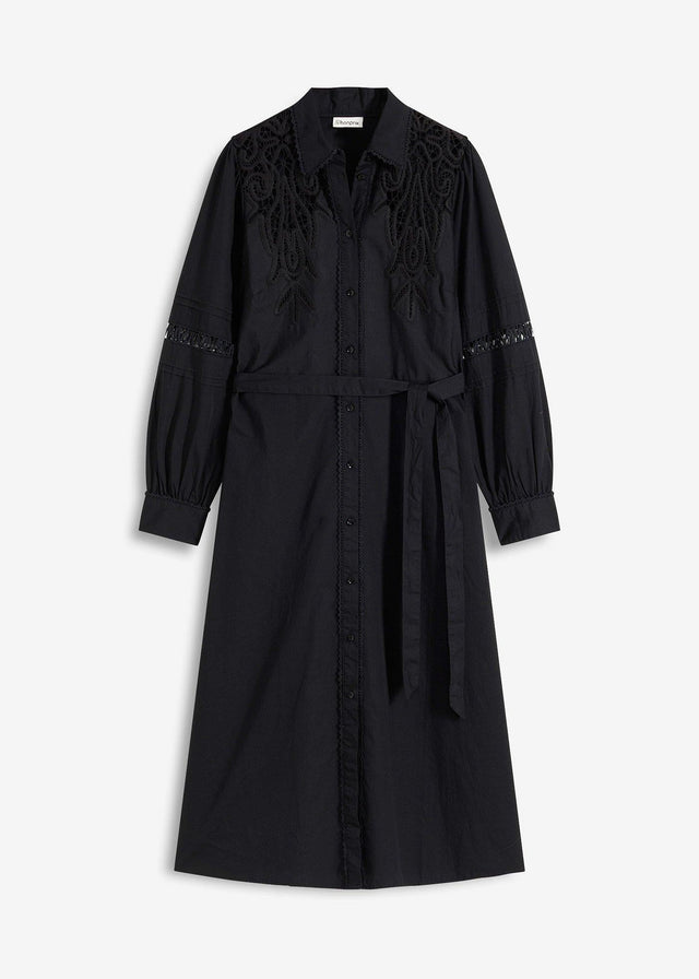 Midi obleka s čipkastim všitkom iz bombaža