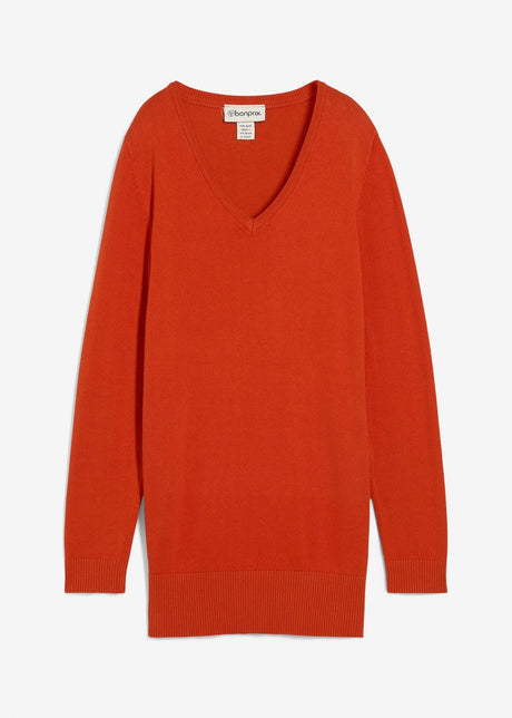 Fino pleten klasičen dolg pulover z V-izrezom