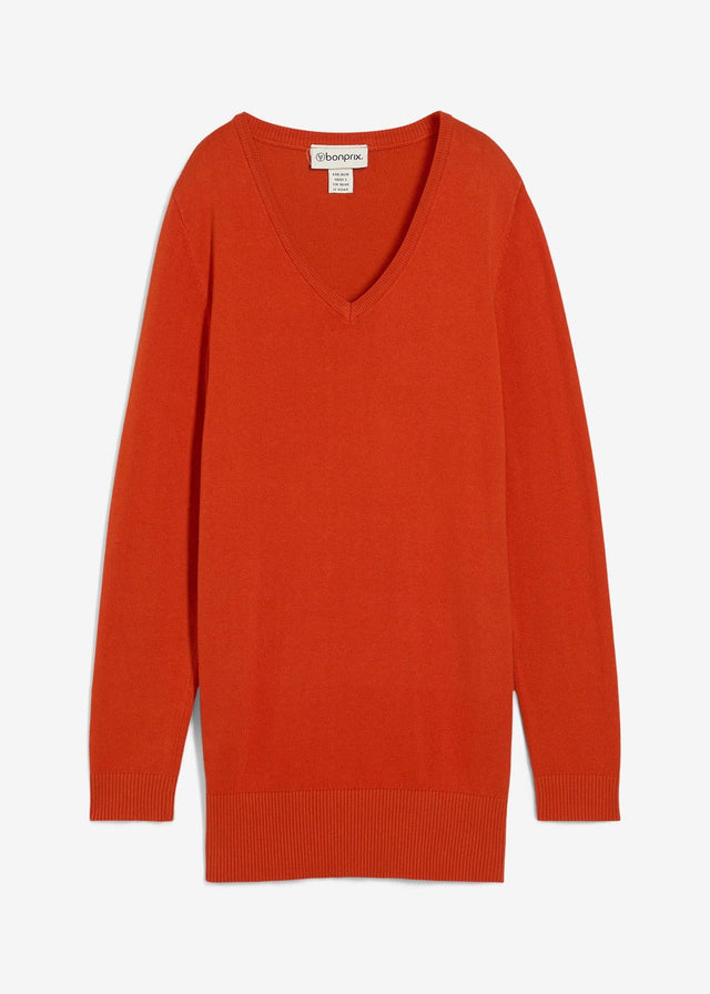 Fino pleten klasičen dolg pulover z V-izrezom