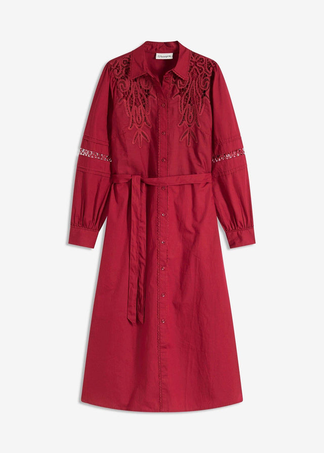 Midi obleka s čipkastim všitkom iz bombaža