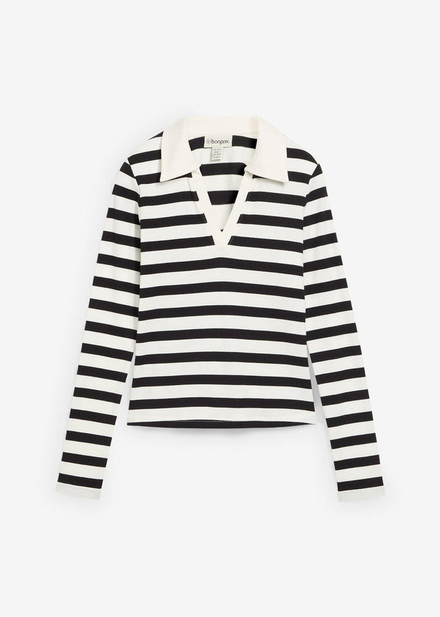 Polo majica z dolgimi rokavi iz rebrastega materiala