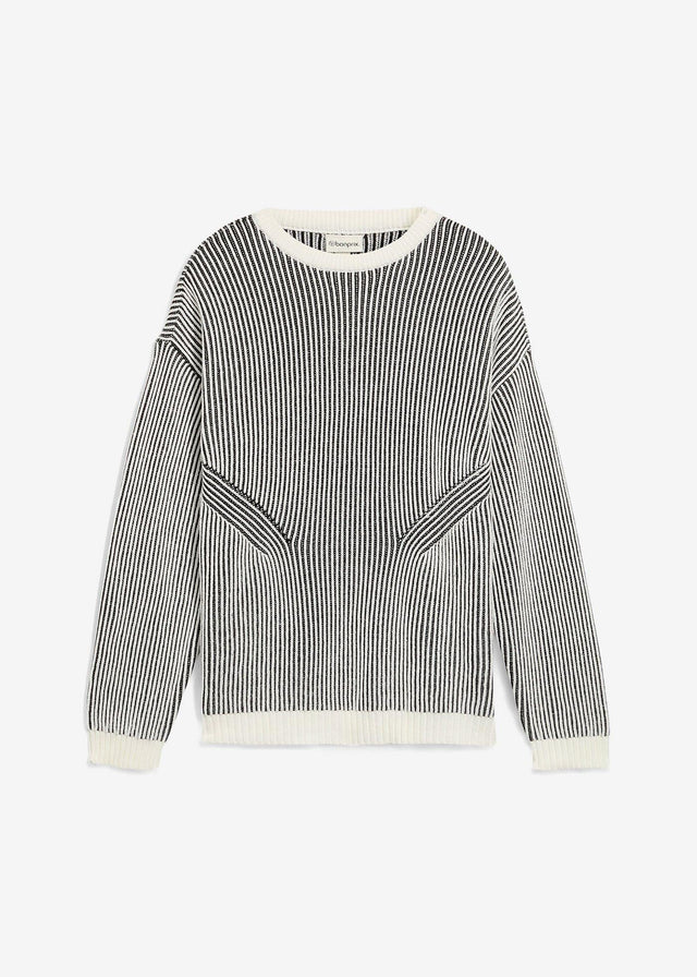 Rebrast pulover iz bombažne mešanice v udobnem kroju