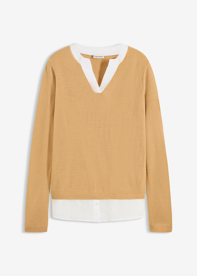 Fino pleten pulover z bluznim všitkom