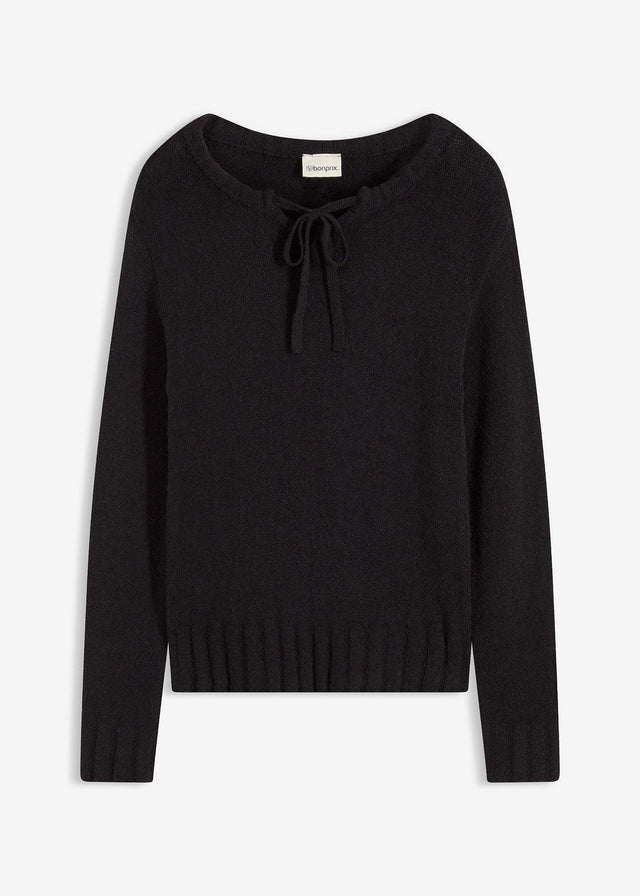 Grobo pleten pulover s trakom za zavezovanje