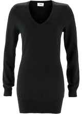 Fino pleten klasičen dolg pulover z V-izrezom