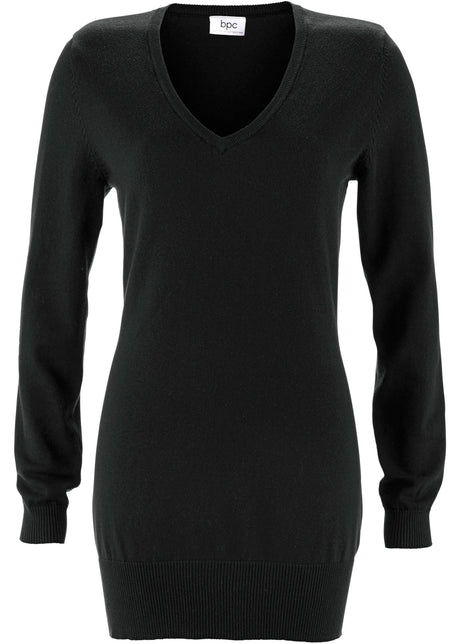 Fino pleten klasičen dolg pulover z V-izrezom