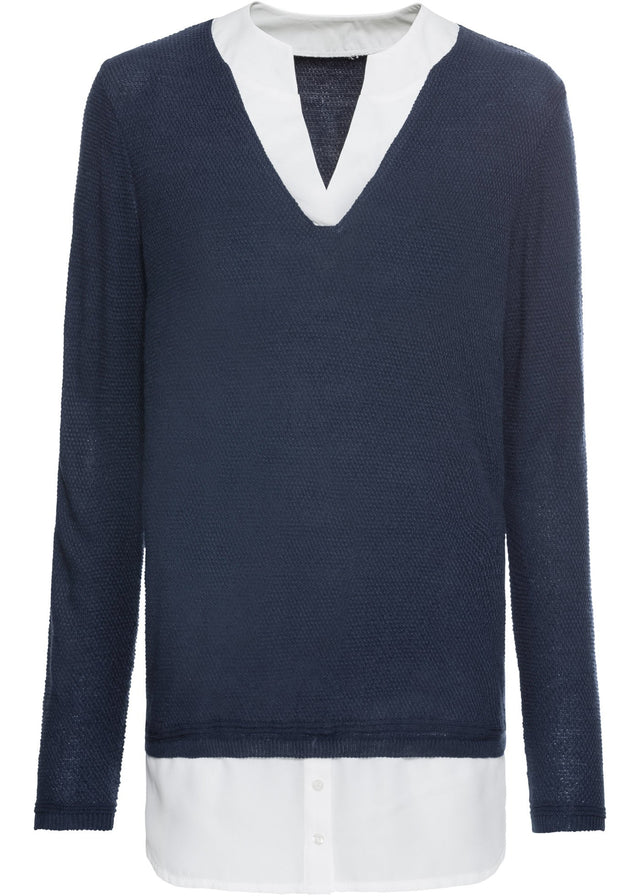 Fino pleten pulover z bluznim všitkom