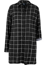 Karirasta dolga bluza z žepi