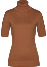 Pulover s pokončnim ovratnikom in kratkimi rokavi