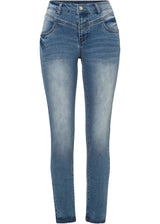 Oprijete kavbojke s srednje visokim pasom v krajšem kroju