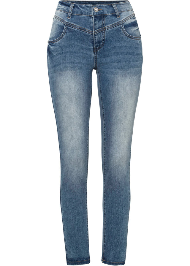 Oprijete kavbojke s srednje visokim pasom v krajšem kroju