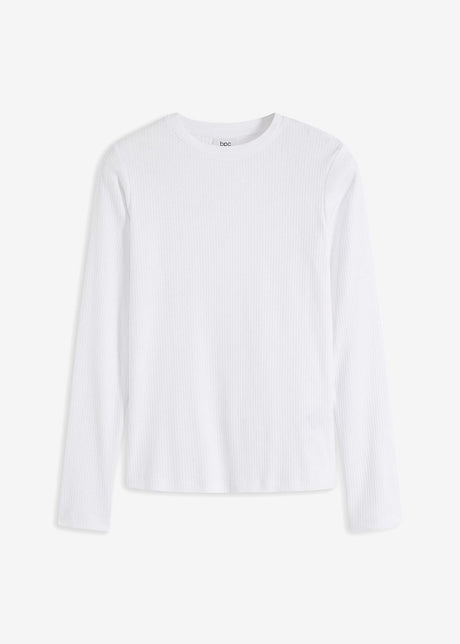 Rebrasta majica z dolgimi rokavi iz čistega bombaža