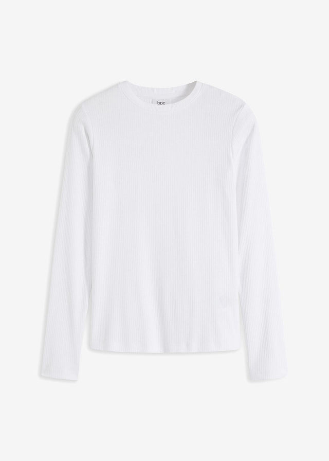 Rebrasta majica z dolgimi rokavi iz čistega bombaža