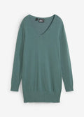 Fino pleten klasičen dolg pulover z V-izrezom