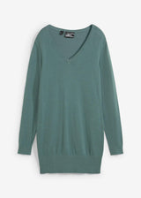 Fino pleten klasičen dolg pulover z V-izrezom