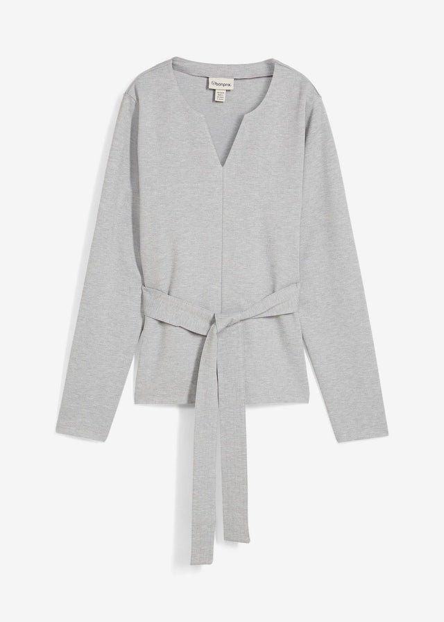 Majica z dolgimi rokavi s širokim trakom za zavezovanje iz viskozne mešanice