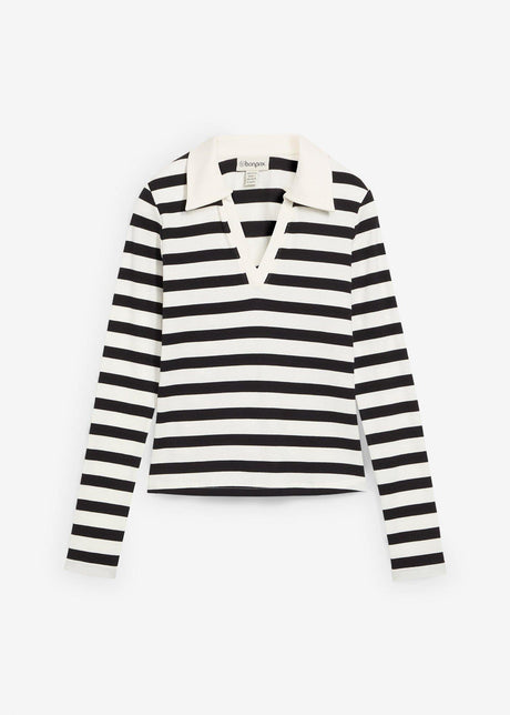 Polo majica z dolgimi rokavi iz rebrastega materiala