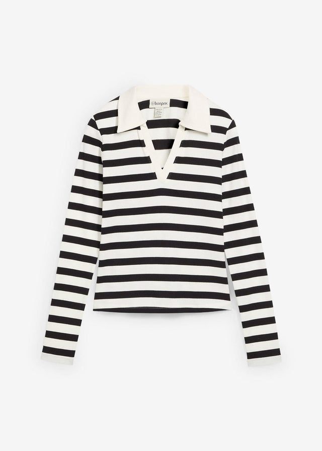 Polo majica z dolgimi rokavi iz rebrastega materiala