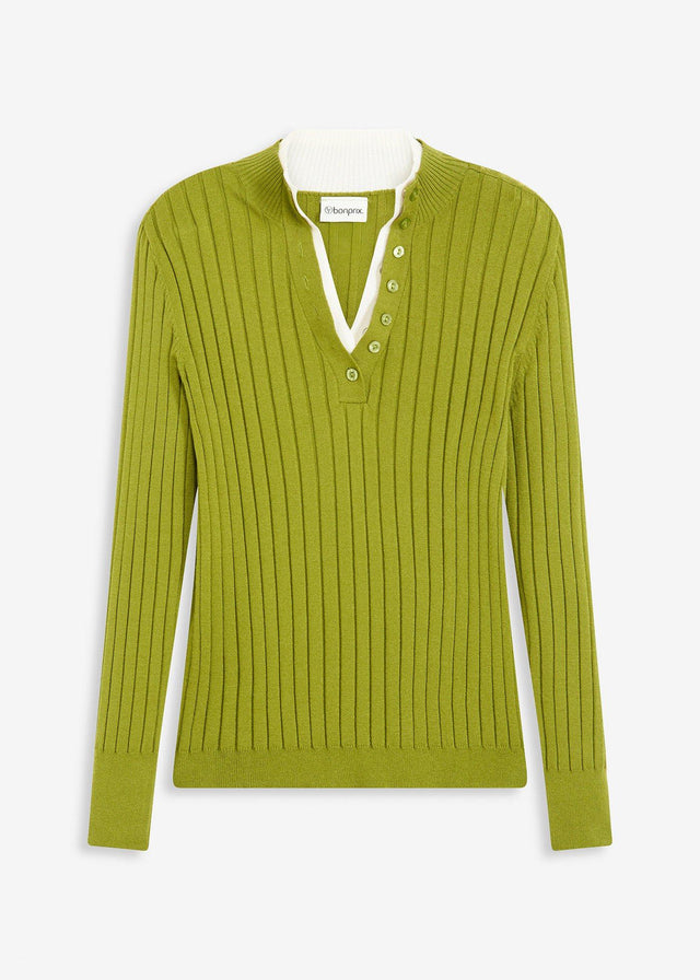 Rebrast fino pleten pulover z viskozo v dvoplastnem videzu