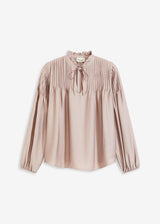 Bluzna tunika iz sijočega satena z ozkimi prešitimi gubami