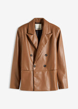 Ohlapen blazer iz umetnega usnja