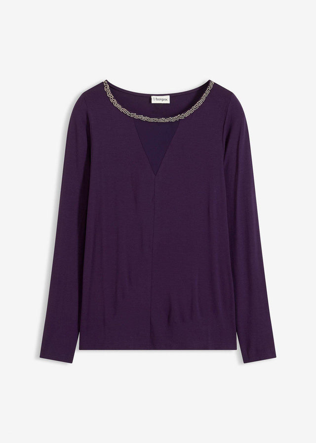 Majica z mrežastim všitkom in sijočimi kamenčki