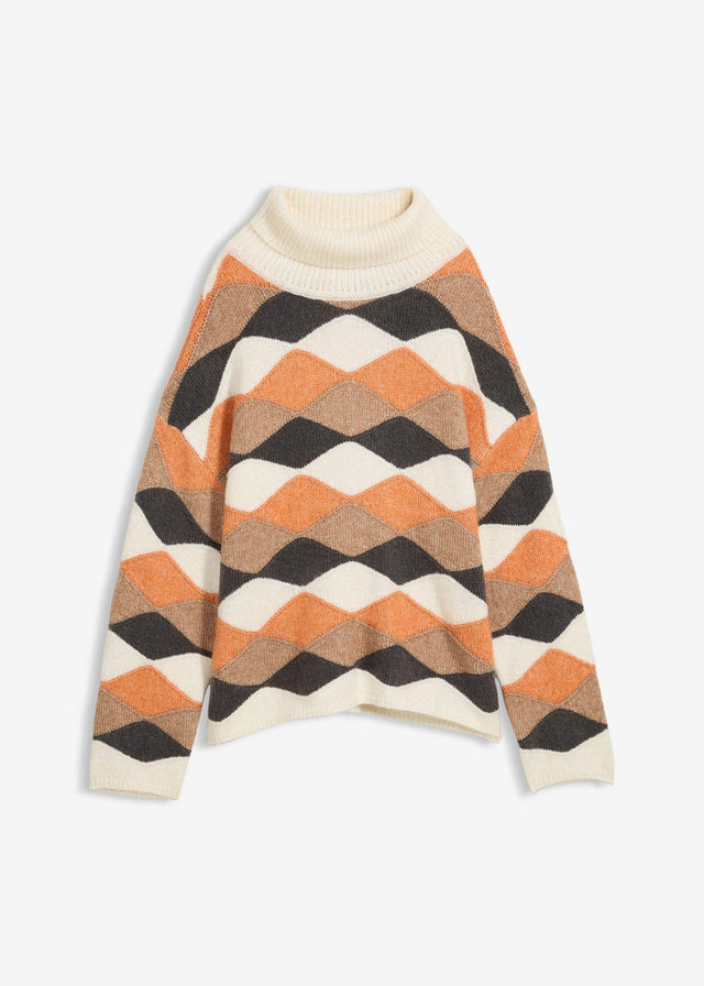 Pulover s puli ovratnikom z vzorcem