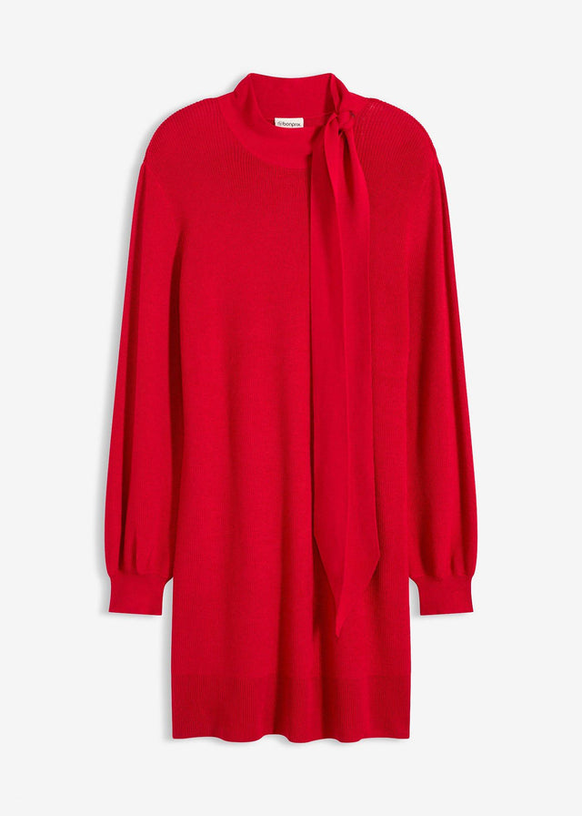 Pletena obleka s pentljo iz mehke viskozne mešanice