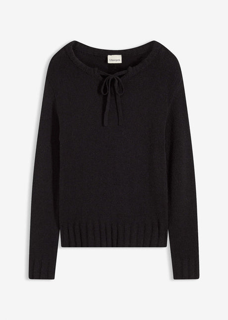 Grobo pleten pulover s trakom za zavezovanje